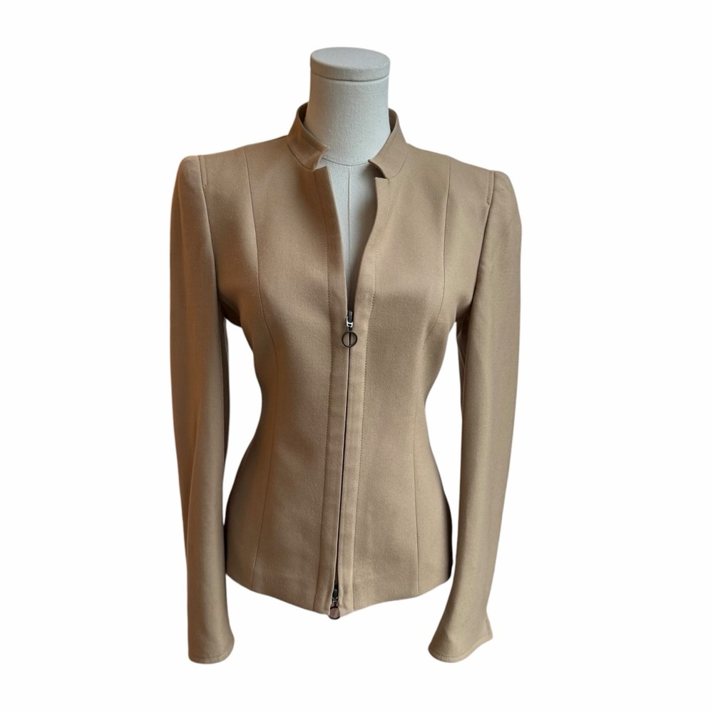 AKRIS PUNTO ✘ New Wool Zip Front Stand Collar Jacket Camel Brown Blazer S Italy